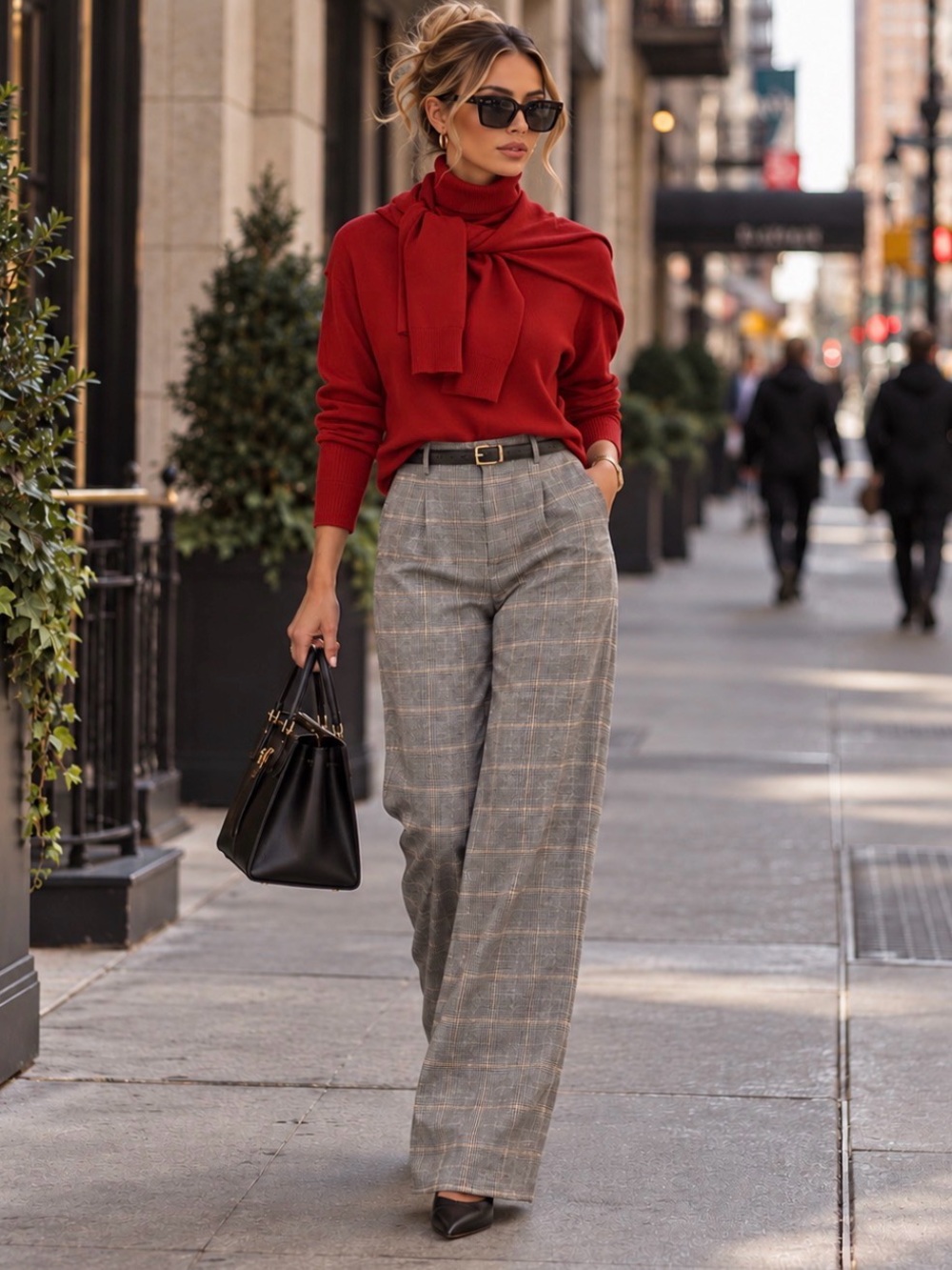 Express Plaid Wide Leg Trousers Gray Glen Plaid High Rise Size 8